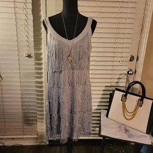 WHBM Metallic Fringe Dress - White House Black Market Size M